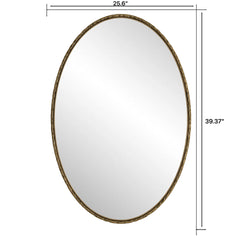 Iron Art Oval Retro Mirror, Antique Effect, Wall Hanging, Suitable For Bathroom, Bedroom, Living Room (Gold)