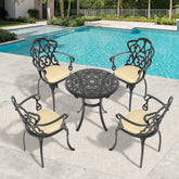 5-Piece Set Of Cast Aluminum Patio Furniture With Black Frame and Off-white Seat Cushions(same sku: W1710S00418)