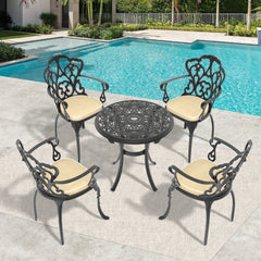 5-Piece Set Of Cast Aluminum Patio Furniture With Black Frame and Off-white Seat Cushions(same sku: W1710S00418)