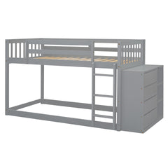 Twin over Twin Bunk Bed with 4 Drawers and 3 Shelves-Gray