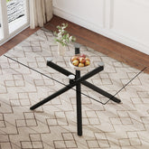 Large Modern Minimalist Rectangular Glass Dining Table for 4-6 with 0.39" Tempered Glass Tabletop and Black color Metal Legs, for Kitchen Dining Living Meeting Room Banquet hall.W1151S03745