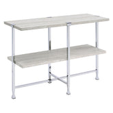 White Oak and Chrome Sofa Table with 1 Shelf