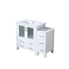 White Single Bath Vanity 42 in. W x 18.25 in. D, with Side Cabinet, and White Ceramic Top