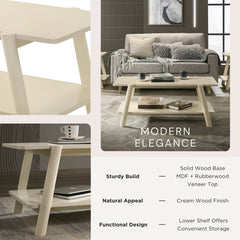 Metz 3-Piece Coffee Table Set, Coffee Table and Two End Tables, Off-White Finish