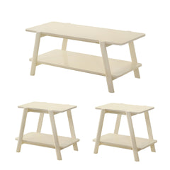 Metz 3-Piece Coffee Table Set, Coffee Table and Two End Tables, Off-White Finish