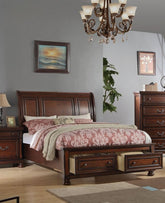 Traditional Style 1pc California King Size Bed Panel Headboard Footboard Drawers Cherry Finish Bedroom Furniture
