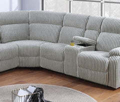 Sectional Sofa w Console Cup Holder 3pc Set Ash Color Luxurious Upholstered Fur Like Corduroy Living Room Couch Motion Reclining