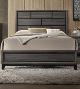 Grey Finish 1pc Queen Size Panel Bed Beautiful Wooden Bedroom Furniture Box Design Headboard FB Rubber wood Paper veneer