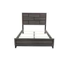 Grey Finish 1pc Queen Size Panel Bed Beautiful Wooden Bedroom Furniture Box Design Headboard FB Rubber wood Paper veneer