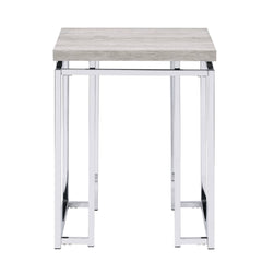 Natural Oak and Chrome End Table with Metal Sled Base
