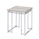 Natural Oak and Chrome End Table with Metal Sled Base