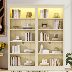 83" Tall Wood Bookcase Suite with light strip ,5-Tier Decor Bookcase Suite with Adjustable Shelves,Storage Organizer,Free Standing Storage Shelves Suite for Living Room,Home Office,Beige and Yellow