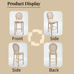 French Country 30'' Height Bar Chairs Set of 2, Upholstered Chairs with Round Back, Wire drawing and carving techniques ,Disassemblable , for Living Room, Kitchen , Restaurant Use, Beige