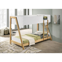 Fjord White and Natural Wood Twin Over Twin Bunk Bed