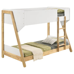 Fjord White and Natural Wood Twin Over Twin Bunk Bed