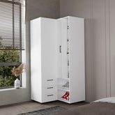 White Armoire Wardrobe with Open Storage and 2 Drawers