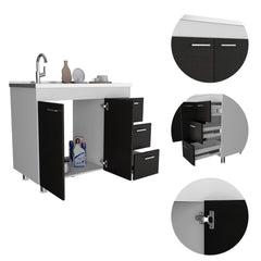 3-Drawer Base Cabinet White and Wenge