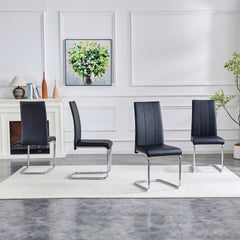 4-Pack Black PU Upholstered Dining Chairs - Modern High-Back Side Chairs with Sturdy Chrome-Plated Iron Tube Legs for Dining Room, Kitchen & Living Room
