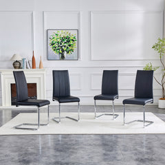 4-Pack Black PU Upholstered Dining Chairs - Modern High-Back Side Chairs with Sturdy Chrome-Plated Iron Tube Legs for Dining Room, Kitchen & Living Room