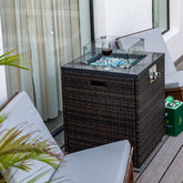 24" Propane Gas Fire Pit Table, 50000 BTU Square Fire Pit, Tile Tabletop with Beautiful Wicker Base for Outside Patio Deck Garden Courtyard-Espresso