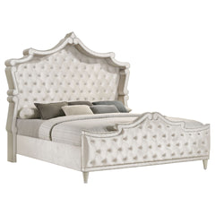 Justine Ivory and Camel Upholstered Tufted Eastern King Panel Bed
