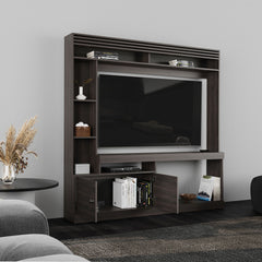 Dante 71" Wide Freestanding Entertainment Center, Tv Stand , 8 Shelves, Bookcase, Cabinet for Living Room , Home Office, Media Room Dark Walnut