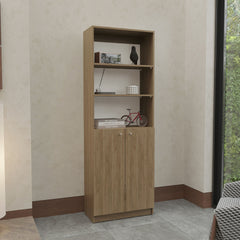 Home 2-Door Bookcase, Modern Storage Unit With Dual Doors And Multi-Tier Shelves Beige