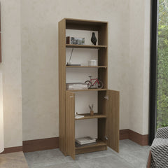 Home 2-Door Bookcase, Modern Storage Unit With Dual Doors And Multi-Tier Shelves Beige
