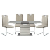 Modern Sleek Design 5pc Dining Set Table with Self-Storing Leaf and 4x Side Chairs Metal Frame Contemporary Dining Room Furniture