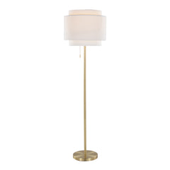 Tier 64" Contemporary Metal Floor Lamp in Gold Metal with Off-White Linen Shade