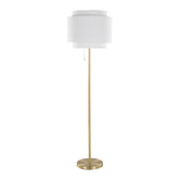 Tier 64" Contemporary Metal Floor Lamp in Gold Metal with Off-White Linen Shade