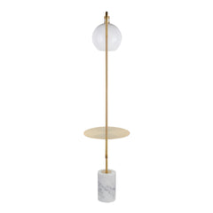 Symbol Contemporary Floor Lamp with Gold Metal Side Table and White Marble Base