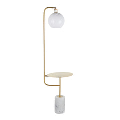 Symbol Contemporary Floor Lamp with Gold Metal Side Table and White Marble Base