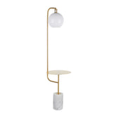 Symbol Contemporary Floor Lamp with Gold Metal Side Table and White Marble Base