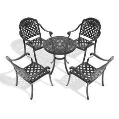 5-Piece Set Of Cast Aluminum Patio Furniture With Black Frame and Red Seat Cushions(same sku:W1710S00417)