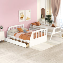 Twin-Over-Full Bunk Bed with Drawers,Ladder and Storage Staircase, White