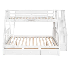 Twin-Over-Full Bunk Bed with Drawers,Ladder and Storage Staircase, White