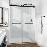 54*76" Frameless Double Sliding Shower Door, Double Shower Door, 3/8″ (10mm) SGCC Tempered Glass, Stainless Steel