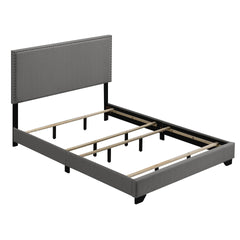 Light Grey Queen Panel Bed with Nailhead Trim