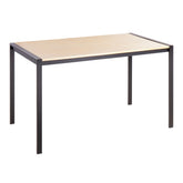 Fuji Contemporary Dining Table in Black Metal with Natural Wood Top by LumiSource