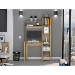 Desk, Five Shelves, Two Superior Shelves, Light Oak