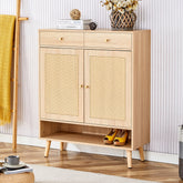 Multi-functional Modern Minimalist Natural Wood-Colored MDF Shoe Cabinet - Seamlessly Fits into Nordic, and Industrial Style Interiors,Product Dimensions: 34.6*13.7*43 inches.