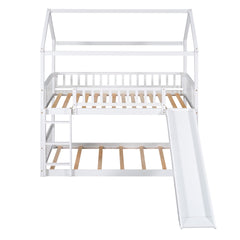 Twin Over Twin Bunk Bed with Slide, House Bed with Slide, White(OLD SKU: LT100213AAK)