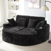 Full-Compressed Chaise Sofa 80" Curved Chaise Lounge Sofa Boneless Couch Upholstered Sofa Bed with Two Cup Holders for Living Room, Black