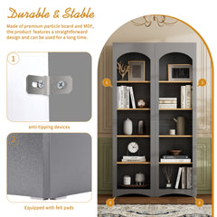 ON-TREND Free Standing 5 Tier Bookshelves, Bookcases Set of 2, Farmhouse Two-Tone Storage Cabinet with Adjustable Shelves, Modern 72"H Kitchen Pantry Cabinet for Living Room, Home Office, Grey