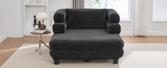 Oversized Chaise Lounge 52.4" Modern Comfy Lounger Chenille Upholstered Sofa Bed with Deep Seat and Layered Armrests for Living Room or Bedroom, Black