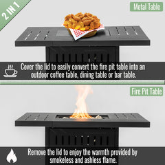 34" Propane Gas Fire Pit Table, 50000 BTU Rectangular Steel Fire Pit for Outside Patio Deck Garden Courtyard- Black