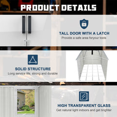 8x12 Ft Metal Outdoor Storage Shed with Window, Floor Base, Air Vents and Double Hinged Door