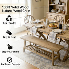 43" Farmhouse Wood Bench, 2-Tier Entryway Bench, Narrow Rustic Storage Bench with Open Storage Shelf for Entryway, Hallway, Living Room, Bedroom, Kitchen, Dining (Distressed Wood Color)