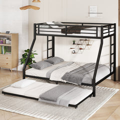 Twin XL Over Queen Metal Bunk Bed with Twin Size Trundle, Black